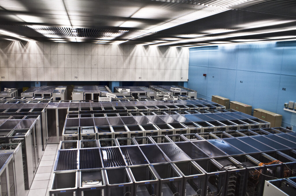 Rows of server racks in CERN’s server room.