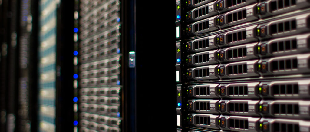 Close-up photograph of rack-mounted Wikimedia Foundation server equipment.