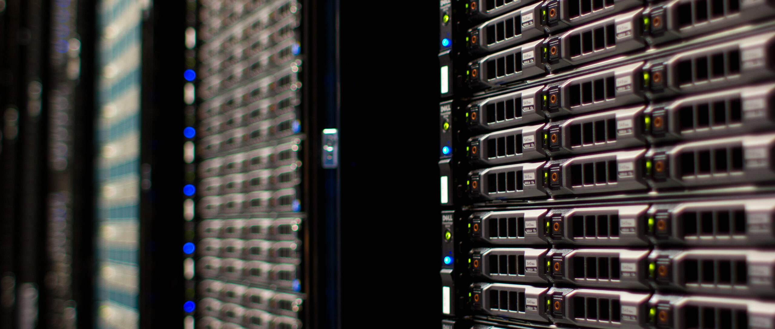 Close-up photograph of rack-mounted Wikimedia Foundation server equipment.